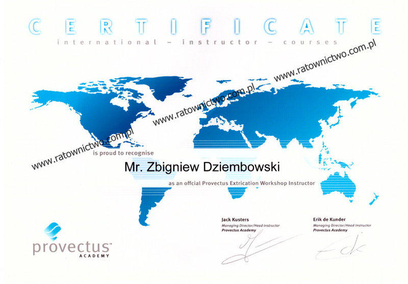 COMPART Zbigniew Dziembowski Centrum Sprzętu Ratowniczego - Certificate PROVECTUS Academy Instructor (www.ratownictwo.com.pl)