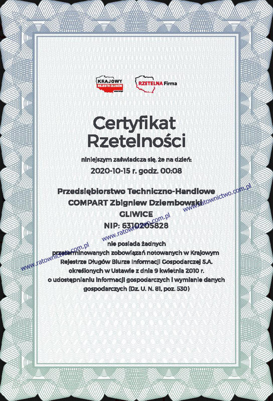 COMPART Zbigniew Dziembowski Centrum Sprzętu Ratowniczego - Certyfikat Rzetelnosci KRD BIG SA (www.ratownictwo.com.pl)