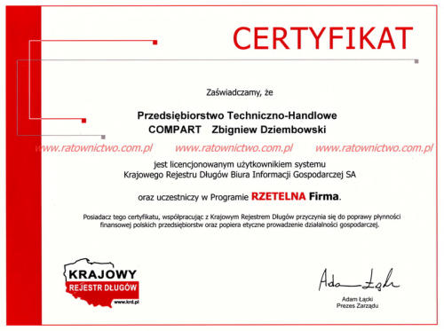 COMPART Zbigniew Dziembowski Centrum Sprzętu Ratowniczego - Certyfikat Rzetelna Firma KRD BIG SA (www.ratownictwo.com.pl)